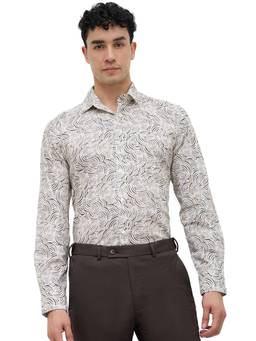 Raymond - Men Slim Fit Printed Medium Beige Shirt