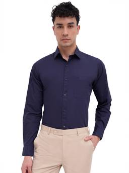 Raymond - Men Slim Fit Solid Navy Blue Shirt