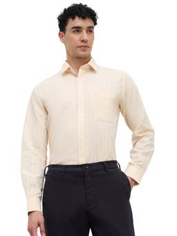 Raymond - Men Slim Fit Striped Medium Beige Shirt