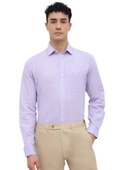 Raymond - Men Slim Fit Striped Medium Purple Shirt