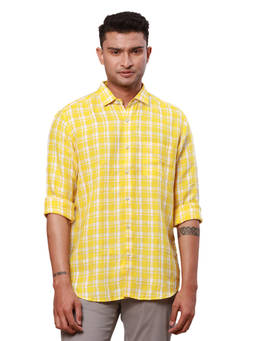 Raymond - Men Contemporary Fit Checkered Medium Yellow Shirt