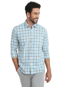 Raymond - Men Regular Fit Checkered Medium Green Shirt