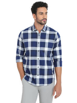 Raymond - Men Regular Fit Checkered Medium Blue Shirt