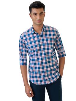 Raymond - Men Regular Fit Checkered Medium Blue Shirt
