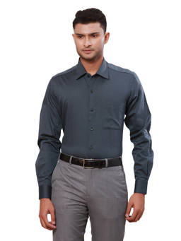 Raymond - Men Contemporary Fit Striped Dark Grey Shirt