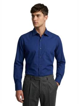 Raymond - Men Fancy Blue Slim Fit Solid Cotton Shirt