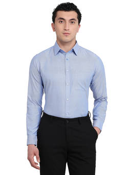 Raymond - Men Slim Fit Solid Medium Blue Shirt