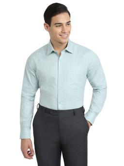 Raymond - Men Contemporary Fit Checkered Medium Green Shirt
