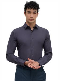 Raymond - Men Dark Grey Contemporary Fit Checkered Shirt