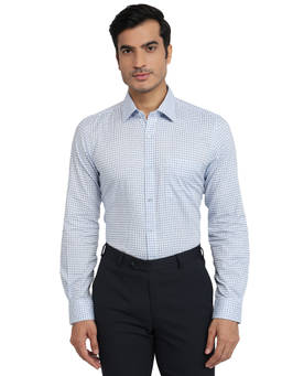 Raymond - Men Regular Checked Light Blue Shirt