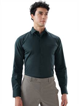 Raymond - Men Slim Fit Solid Dark Green Shirt