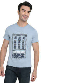 Parx - Men Regular Fit Graphic Print Medium Blue T-Shirt