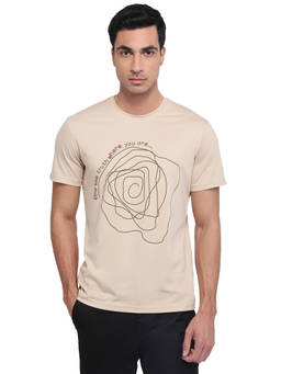 Parx - Men Regular Fit Graphic Print Light Beige T-Shirt