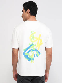 Parx - Men Oversized Fit Graphic Print White T-Shirt
