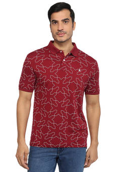 Parx - Men Dark Maroon Regular Fit Printed Polo T-Shirt