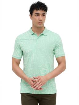 Parx - Men Medium Green Regular Fit Printed Polo T-Shirt