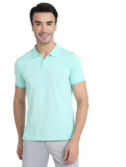 Parx - Men Regular Fit Textured Medium Green Polo T-Shirt
