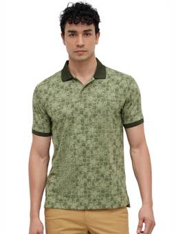 Parx - Men Light Green Regular Fit Printed Polo T-Shirt