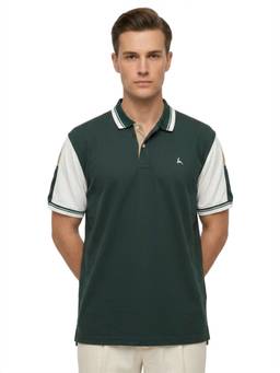 Parx - Men Regular Fit Cut And Sew Dark Green Polo T-Shirt