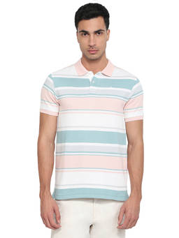 Parx - Men Regular Fit Striped Colorblock Polo T-Shirt