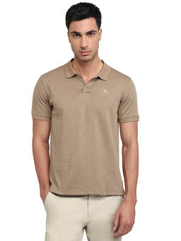 Parx - Men Regular Fit Textured Medium Khaki Polo T-Shirt