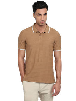 Parx - Men Regular Fit Textured Medium Brown Polo T-Shirt