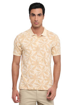 Parx - Men Regular Fit Printed Light Beige Polo T-Shirt