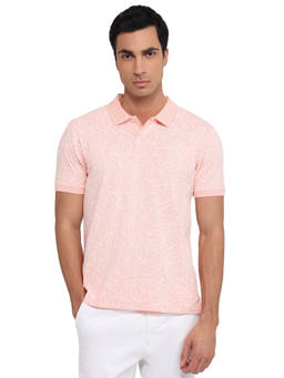Parx - Men Regular Fit Printed Light Pink Polo T-Shirt