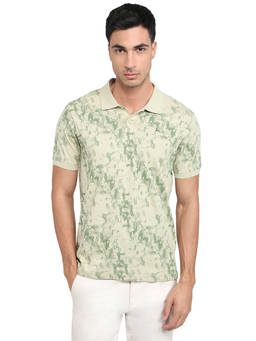 Parx - Men Regular Fit Printed Light Green Polo T-Shirt