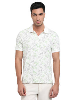 Parx - Men Regular Fit Printed White Polo T-Shirt