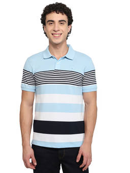 Parx - Men Medium Blue Regular Fit Yarn Polo T-Shirt