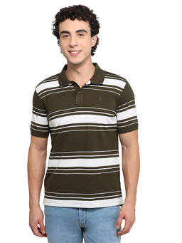 Parx - Men Dark Green Regular Fit Yarn Dyed Polo T-Shirt