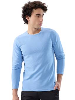 Parx - Men Medium Blue Regular Fit Textured T-Shirt