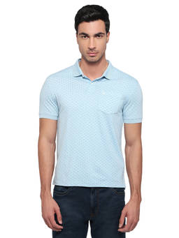 Parx - Men Regular Fit Printed Medium Blue Polo T-Shirt