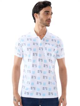 Parx - Men Regular Fit Printed White Polo T-Shirt