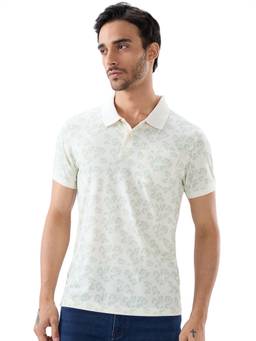 Parx - Men Cream Regular Fit Printed Polo T-Shirt