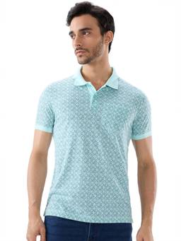 Parx - Men Regular Fit Printed Light Turquoise Polo T-Shirt