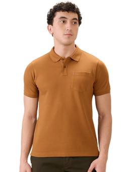 Parx - Men Regular Fit Dark Mustard Pure Cotton Polo T-Shirt