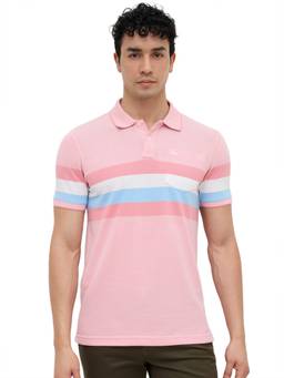 Parx - Men Light Pink Regular Fit Yarn Dyed Polo T-Shirt