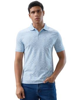 Parx - Men Regular Fit Printed Light Blue Polo T-Shirt