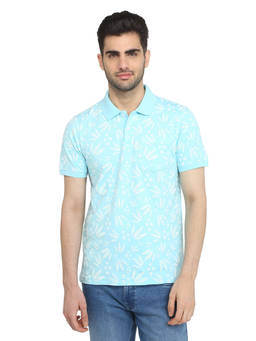 Parx - Men Regular Fit Light Blue Cotton Blend Polo T-Shirt