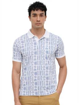 Parx - Men White Regular Fit Printed Polo T-Shirt