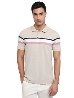 Parx - Men Regular Fit Striped Light Beige Polo T-Shirt