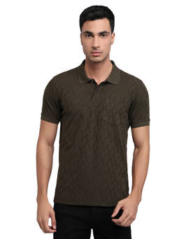 Parx - Men Regular Fit Textured Dark Brown Polo T-Shirt