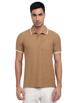 Parx - Men Regular Fit Textured Medium Brown Polo T-Shirt