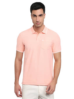 Parx - Men Regular Fit Textured Light Peach Polo T-Shirt