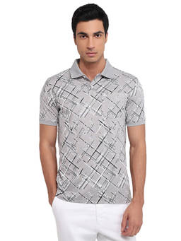 Parx - Men Regular Fit Printed Light Grey Polo T-Shirt