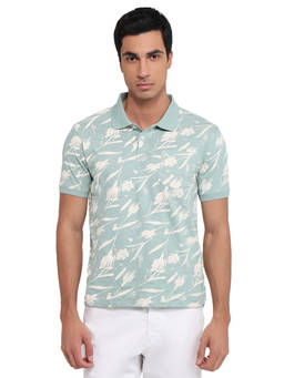 Parx - Men Regular Fit Printed Medium Green Polo T-Shirt