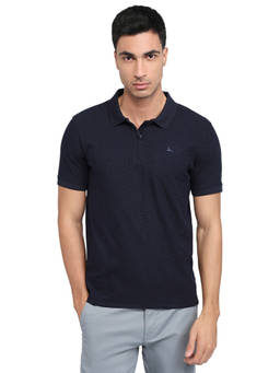 Parx - Men Regular Fit Textured Navy Blue Polo T-Shirt