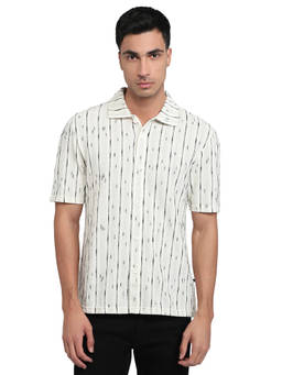 Parx - Men Regular Fit Striped White Shirt